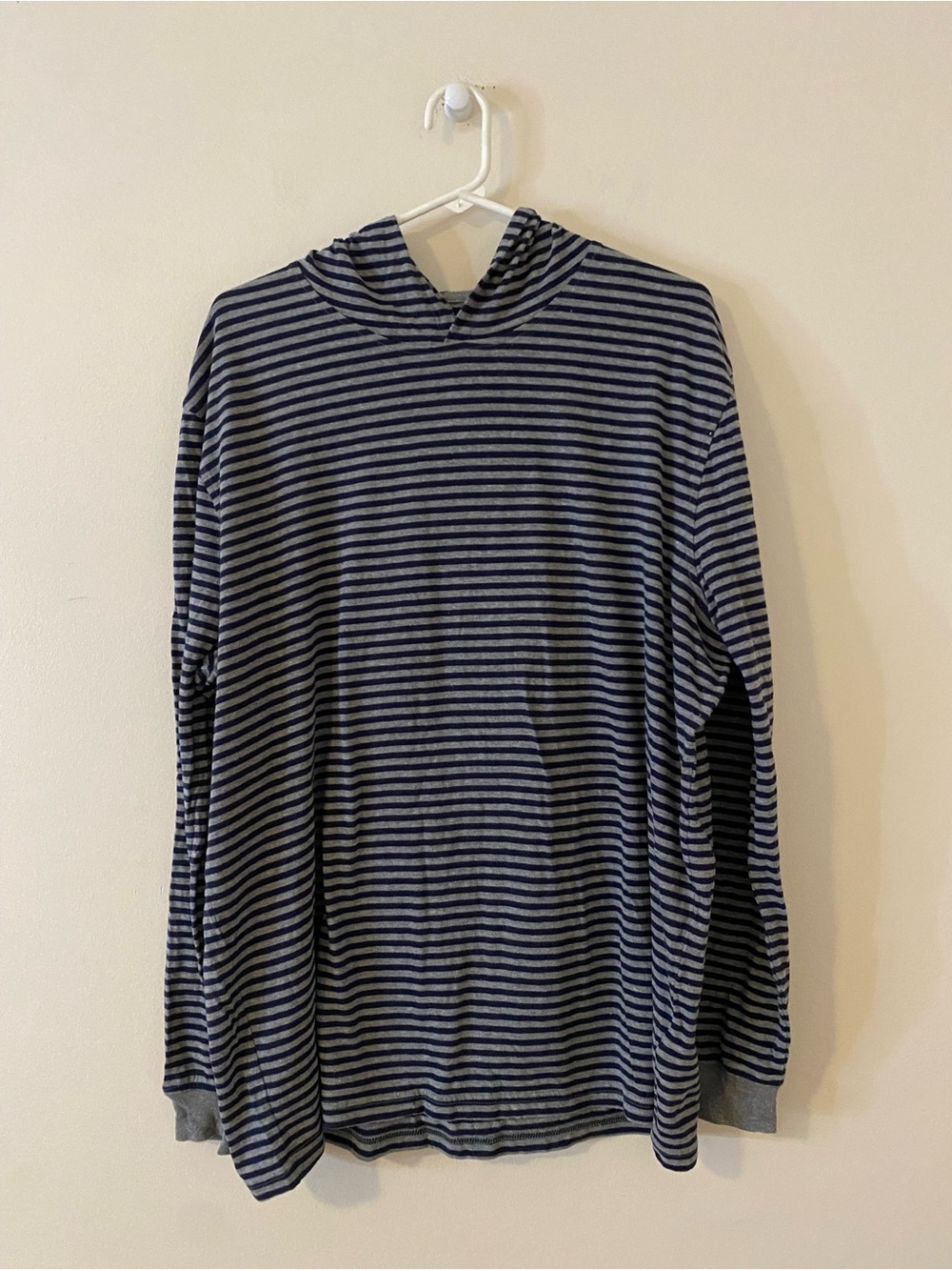 J. Crew Washed Black and Gray Striped Hooded Long-Sleeve Shirt XL